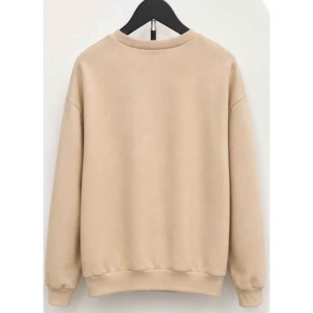 Romwe Womens Tan Beige Crewneck Sweatshirt Fleece Lined Pullover UU012 Size M